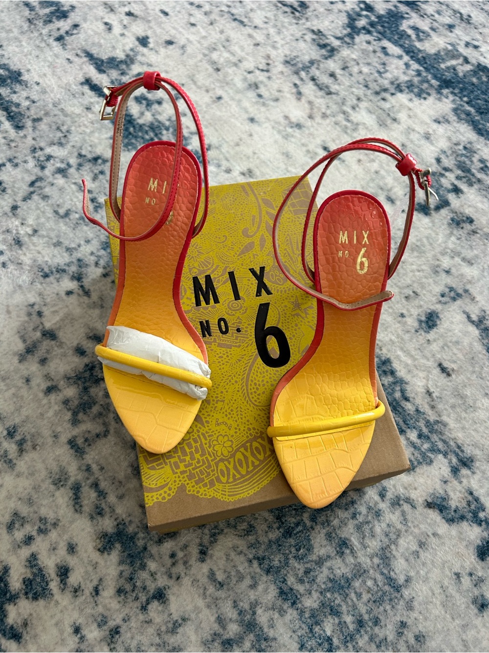 Mix No. 6 β’ Two-Tone Yellow & Red Strappy Heel Sandals β’ 7M β’